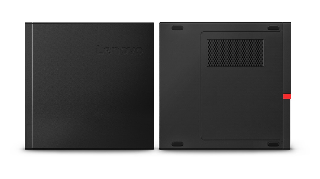 Left and right sides of Lenovo ThinkCentre M625q Thin Client, positioned vertically.