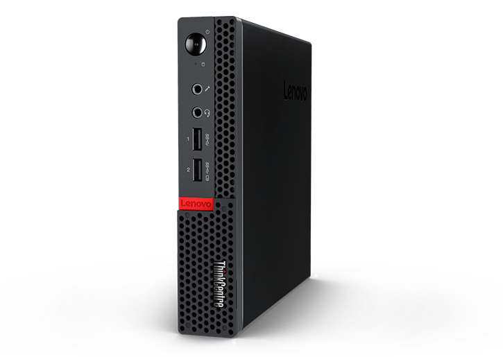 Front view, Lenovo ThinkCentre M625q Thin Client positioned vertically, angled slightly left.