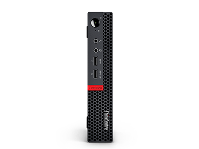 Front view of Lenovo ThinkCentre M625q Tiny positioned vertically.