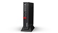 Thumbnail, front view, Lenovo ThinkCentre M625q Tiny in stand, angled slightly right.