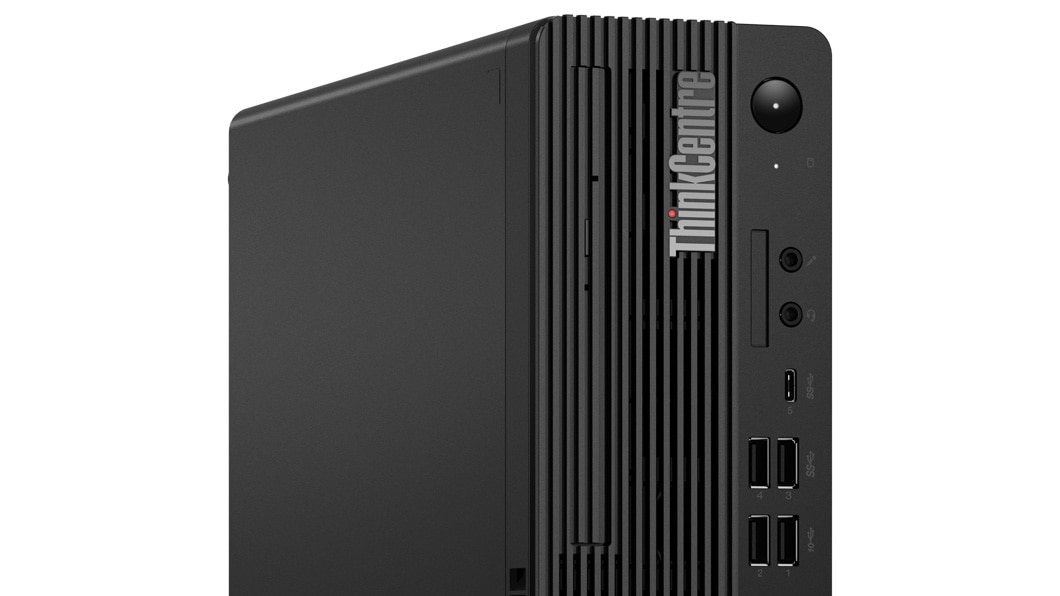 Lenovo ThinkCentre M70s, nærbillede af portene på forsiden