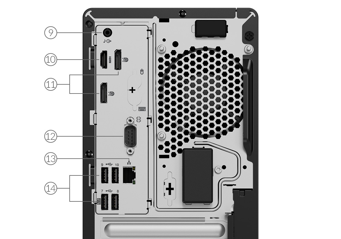 Порты и разъемы на задней панели настольного ПК Lenovo ThinkCentre M70t