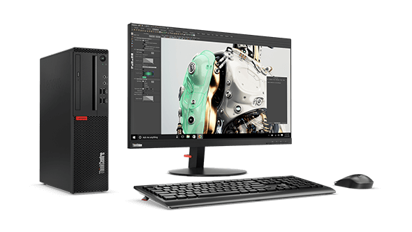 Lenovo ThinkCentre M710 SFF, front left side view with peripherals