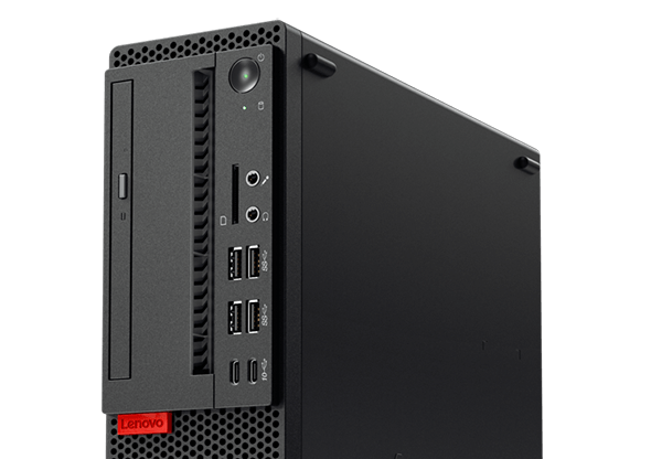 Lenovo ThinkCentre M710 SFF, front detail view of ports and optical drive