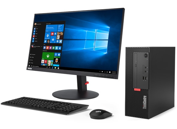 Lenovo ThinkCentre M710 SFF, front right side view beside peripherals