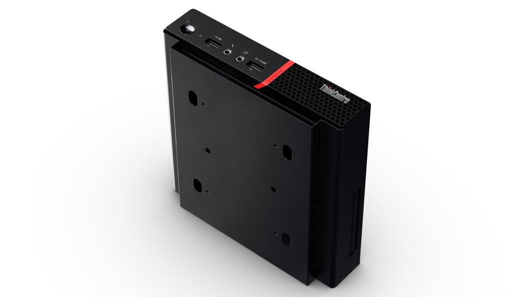 Side view of Lenovo ThinkCentre M715q Tiny positioned vertically