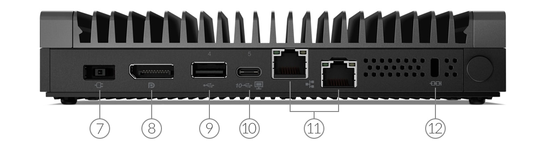 Ordinateur de bureau client léger Lenovo ThinkCentre M75n IoT, vue arrière montrant les ports