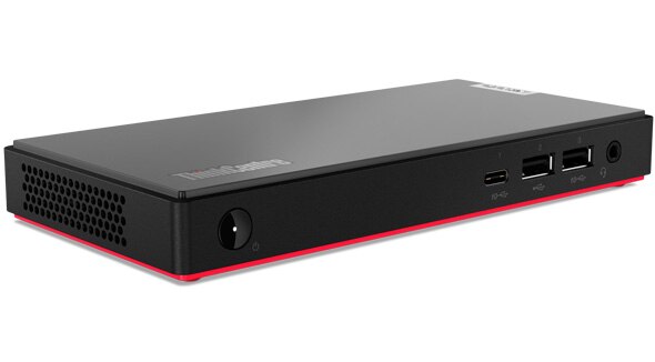 Side view of ThinkCentre M75n Thin Client, showing power button & ports