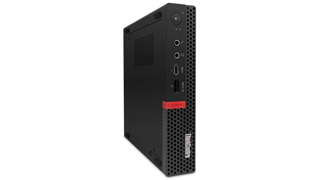 Front angle view of the ThinkCentre M75q Tiny desktop