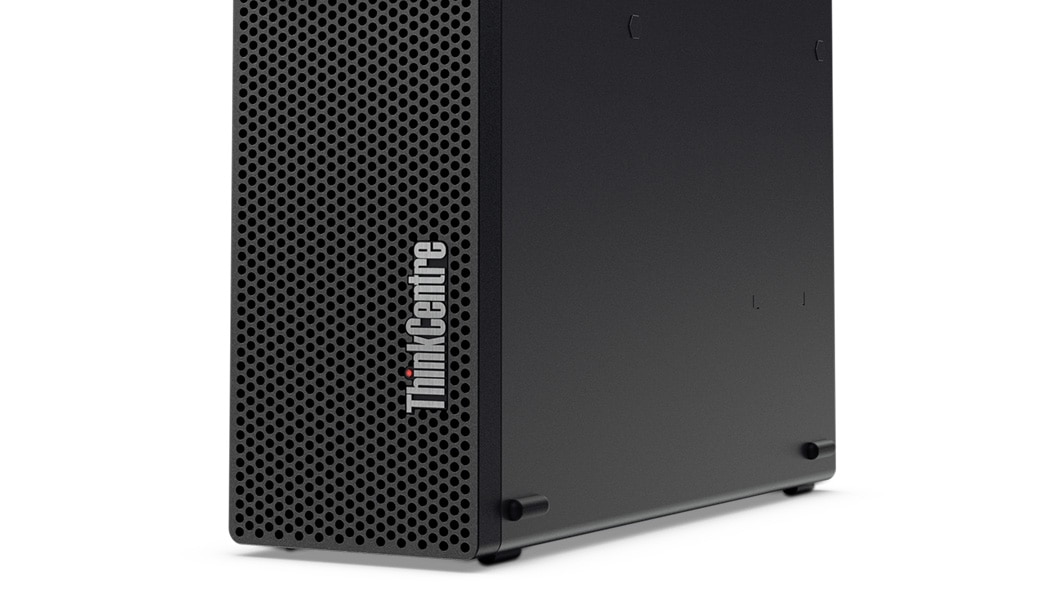 Close up shot of Lenovo ThinkCentre M75s showcasing brand logo