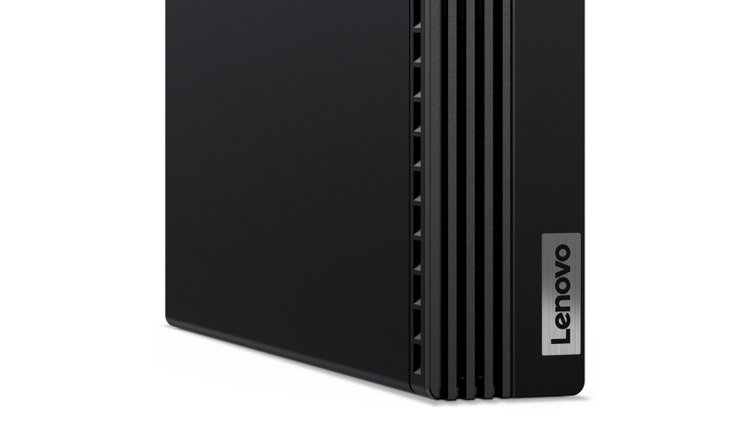 Nærbilde av frontpanelet på Lenovo ThinkCentre M80q