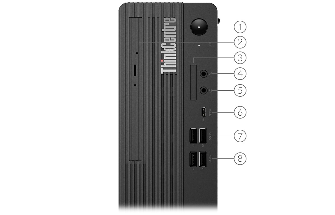 Lenovo ThinkCentre M80s, porte på forsiden