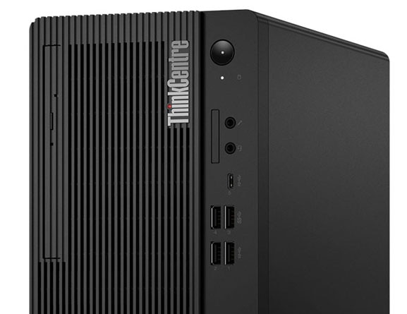 Close-up view of Lenovo ThinkCentre M80t Gen 3 front ports