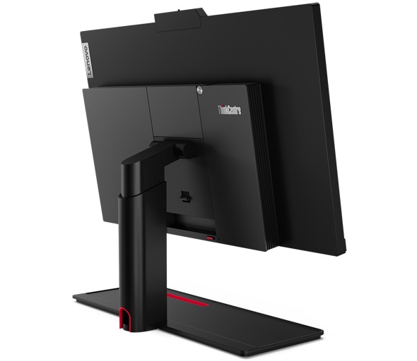 Rear view of Lenovo ThinkCentre M90a all-in-one PC, angled slightly to show left side. 