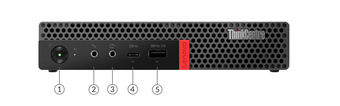ThinkCentre m920x Tiny front view showing ports
