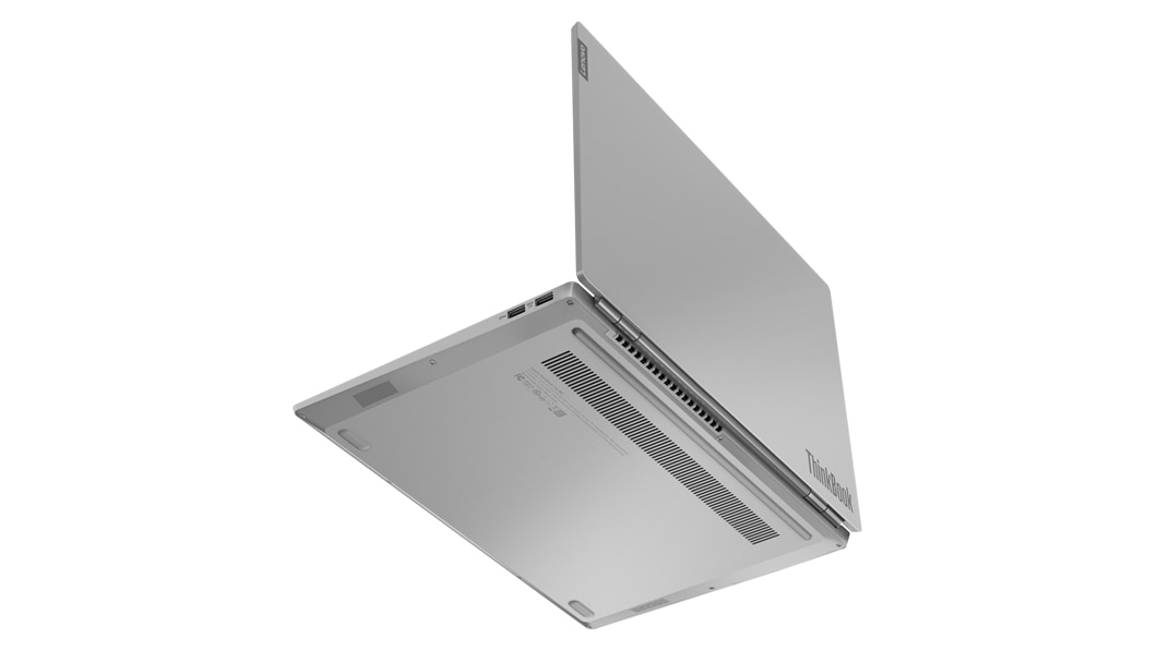 Bottom view of Lenovo ThinkBook 14s in mineral gray color