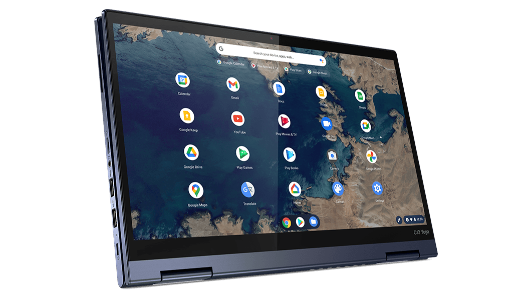 Le portable Chromebook ThinkPad C13 Yoga en mode tablette, orientation paysage