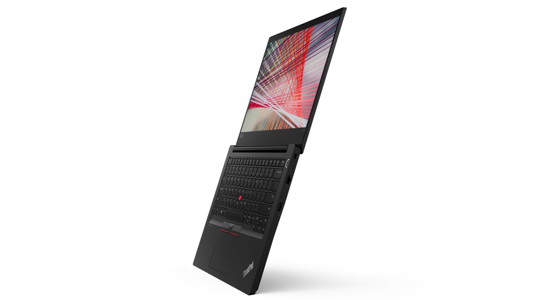 Vue de profil du portable Lenovo ThinkPad E14 ouvert à plat