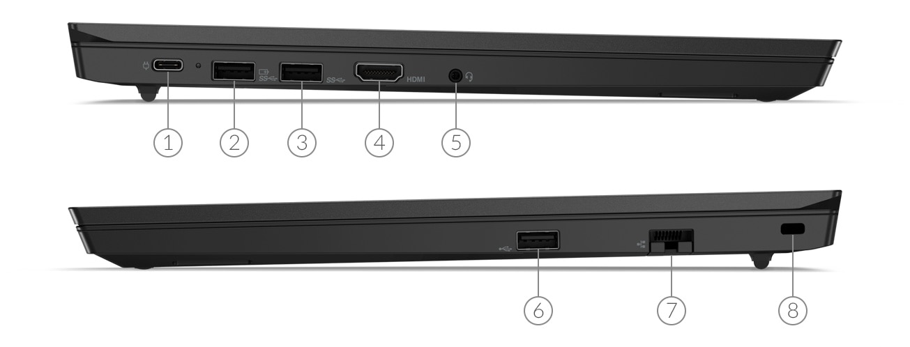 Lenovo ThinkPad E15 laptop side view showing ports