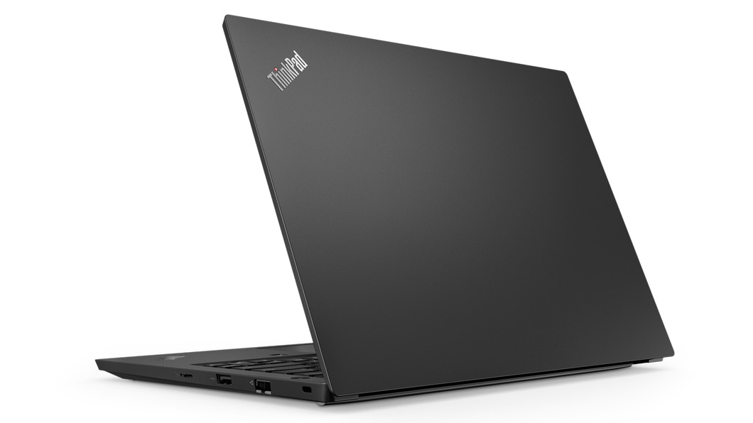 Lenovo ThinkPad E490s in black, back right side view.