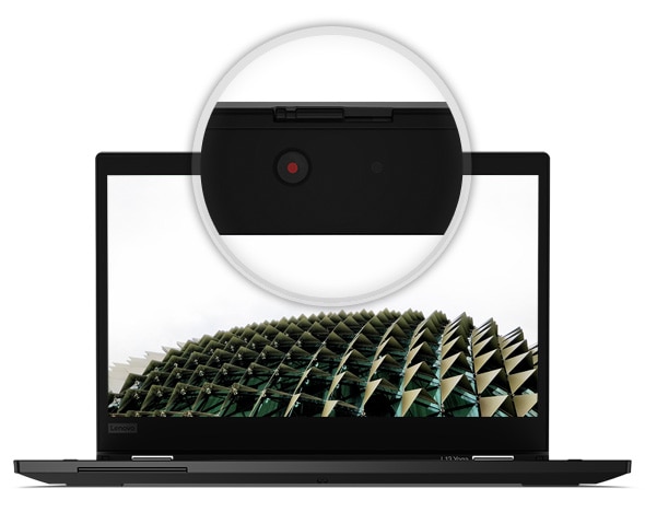 Detail of ThinkShutter privacy shutter on the Lenovo ThinkPad L13 Yoga laptop.
