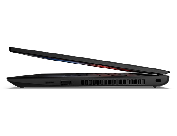 Lenovo ThinkPad L14 Gen 4 (14” AMD) laptop – right view, lid slightly open