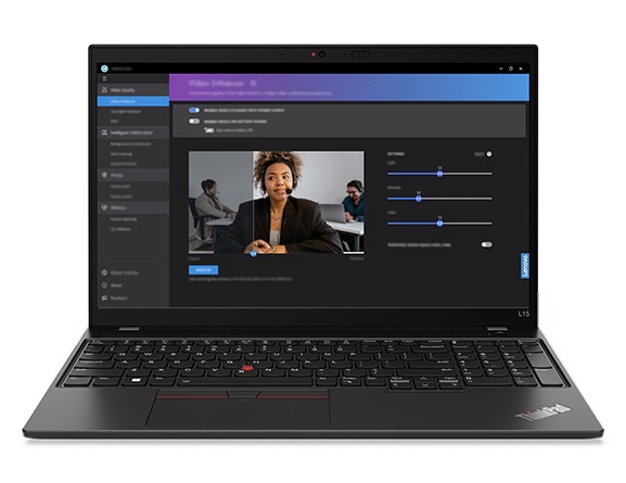 Lenovo ThinkPad L15 Gen 4 (15” Intel) laptop— front view, lid open, with photo-editing app on the display