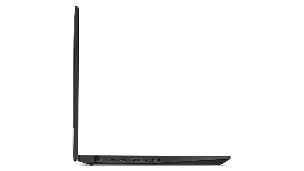 Left-side profile of Lenovo ThinkPad P16s Gen 2 (16″ AMD) laptop, opened 90 degrees, showing edges of display & keyboard, plus ports