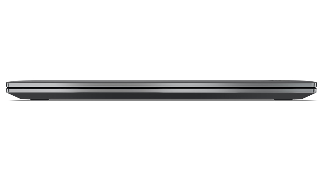 Front-facing closed-cover profile of the Lenovo ThinkPad T14s Gen 4 laptop in Storm Grey.