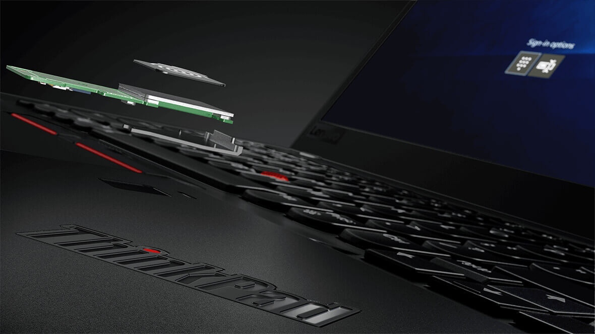 Lenovo ThinkPad X1 Carbon, closeup of fingerprint reader components 