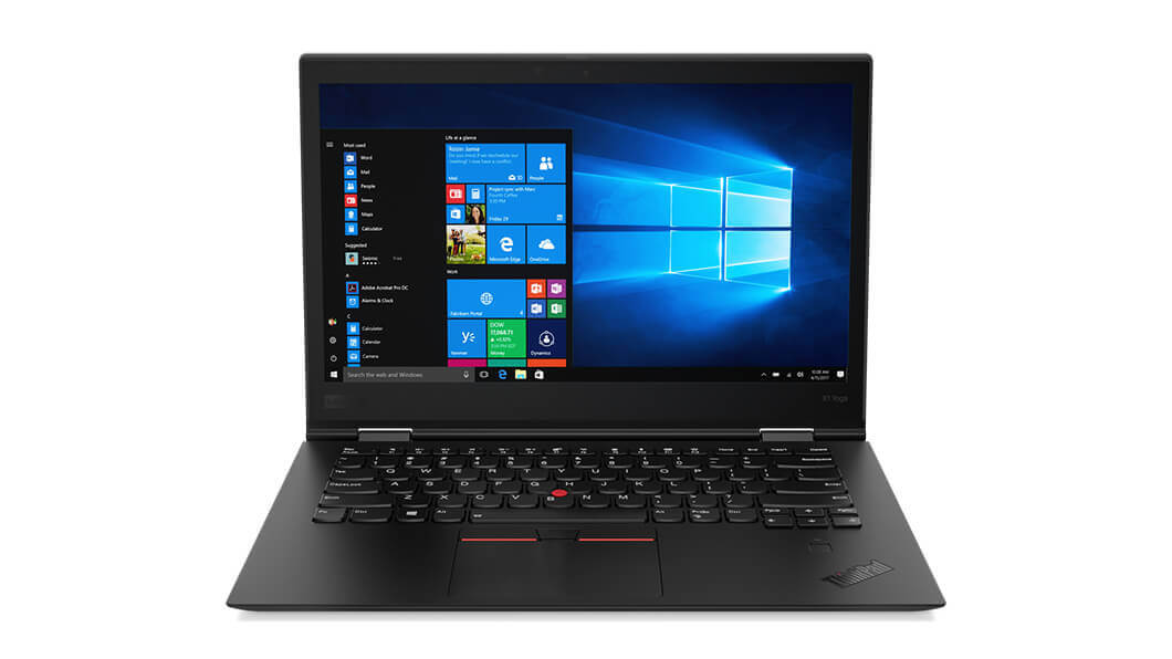 Lenovo ThinkPad X1 Yoga (3rd Gen) front view with Windows 10 Pro.