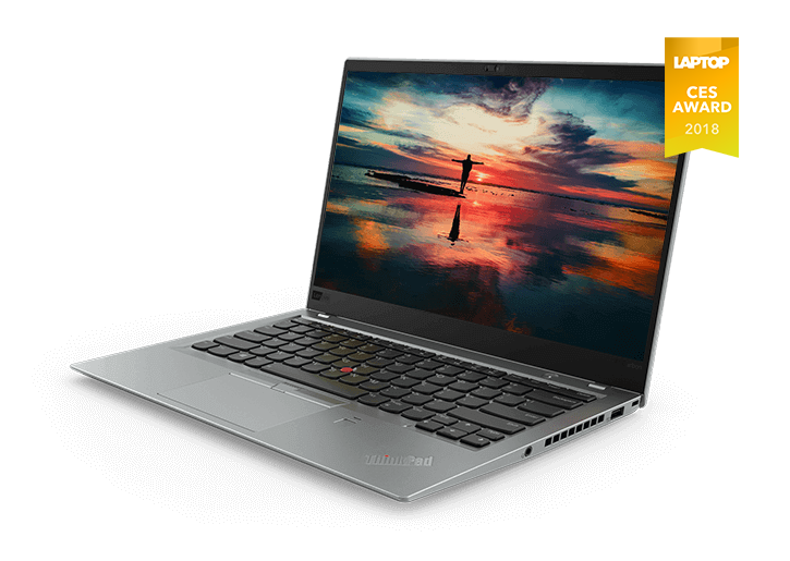 Lenovo ThinkPad X1 Carbon (6th Gen) in silver, showing dazzling display.