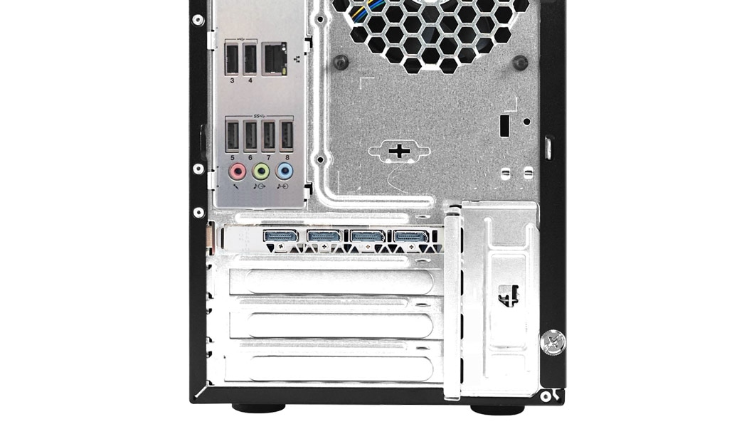 Lenovo ThinkStation P520c rear panel, port view