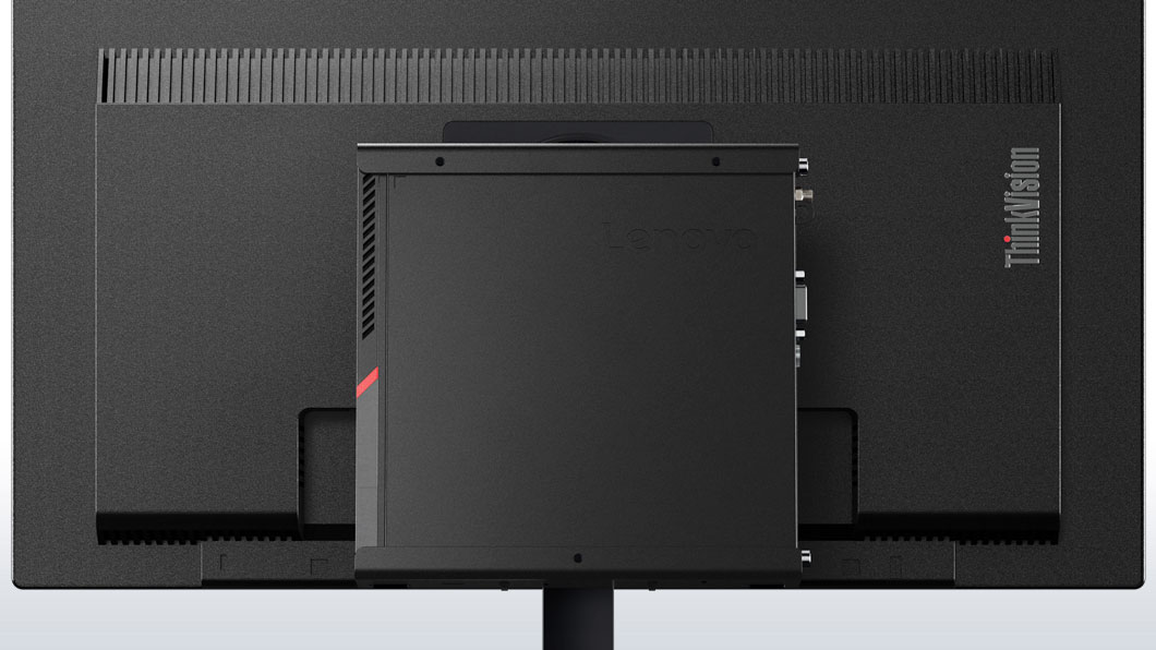 Lenovo ThinkCentre M600 Tiny, detail view of attachment to back of monitor