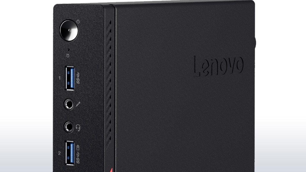 Lenovo ThinkCentre M600 Tiny, front right side view showing ports