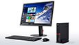 Lenovo ThinkCentre M600 Tiny, front right side view with monitor, keyboard, and mouse thumbnail