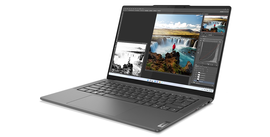 Yoga Pro 7i Gen laptop with photo editing software open on screen