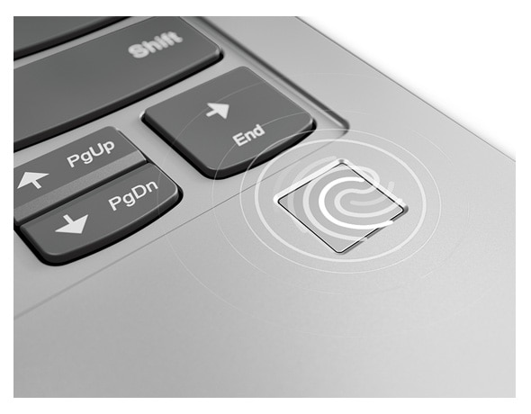 Close-up shot of the Yoga S730’s secure fingerprint reader