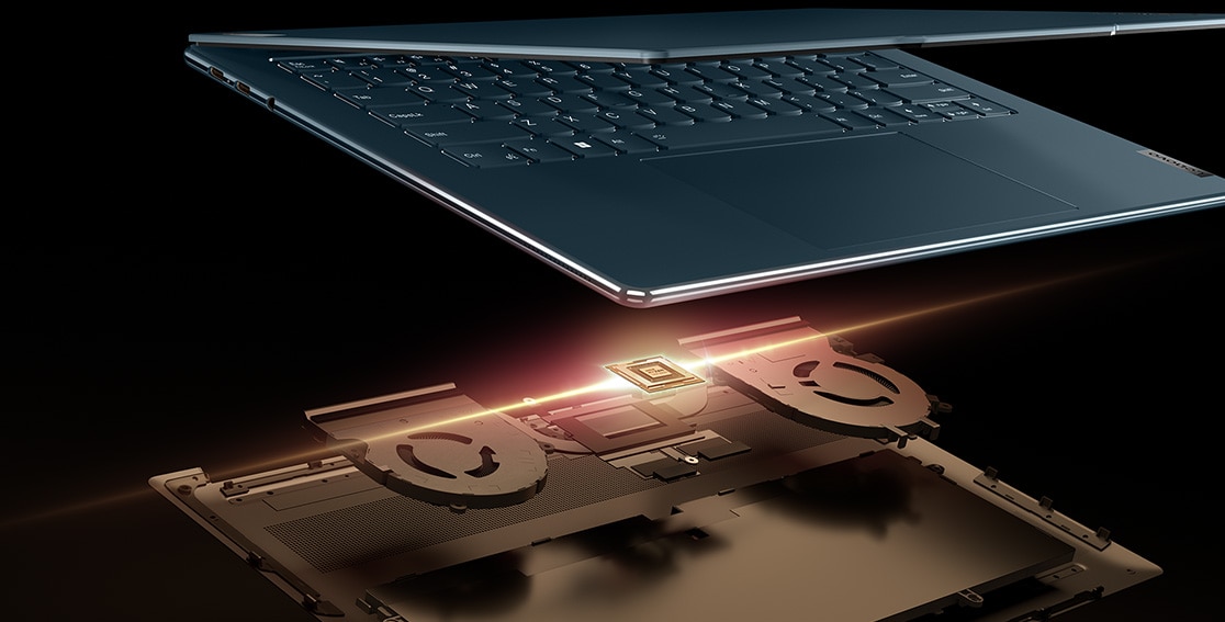 Close up of Yoga Slim 7 Gen 8 laptop AMD chip