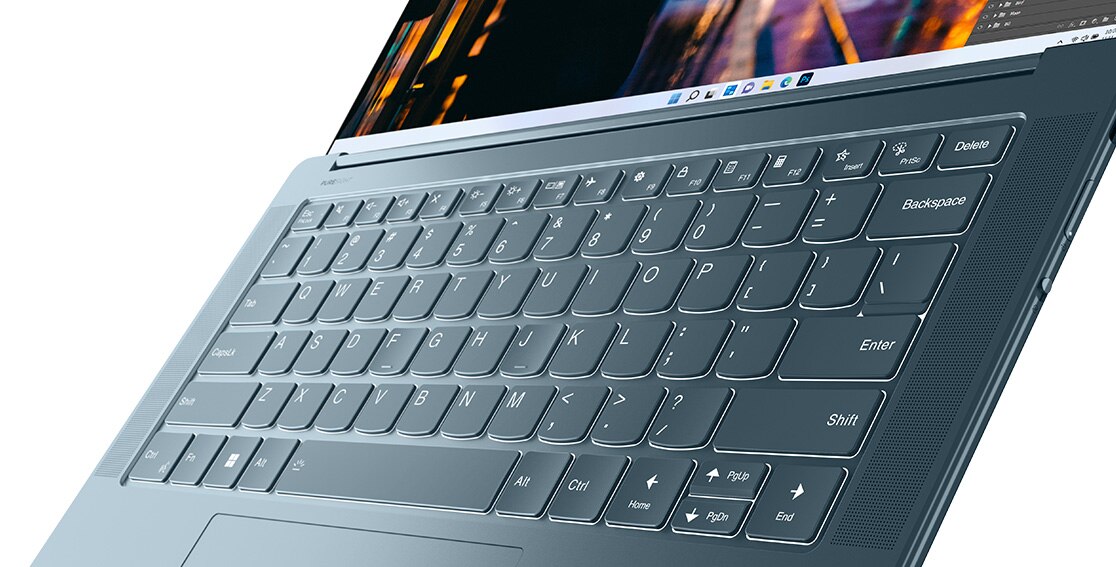 Close up of Yoga Slim 7 Gen 8 laptop keyboard