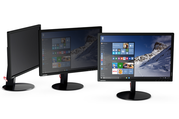 Three monitors side-by-side.  The Lenovo ThinkCentre M600 Tiny supports up to 3 monitors