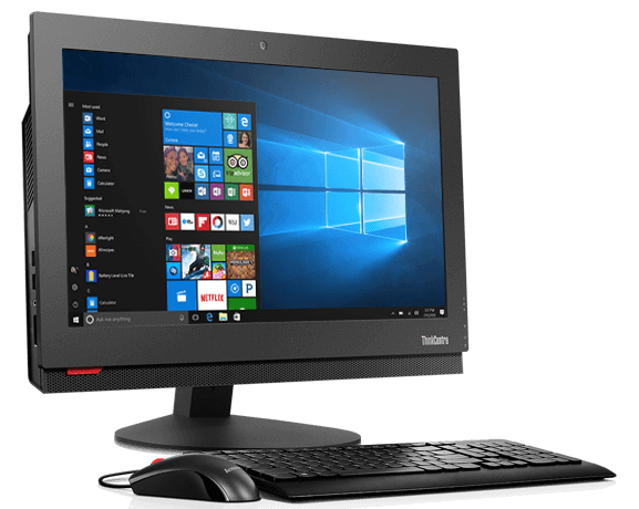 Lenovo ThinkCentre M700z AIO front left side view with peripherals