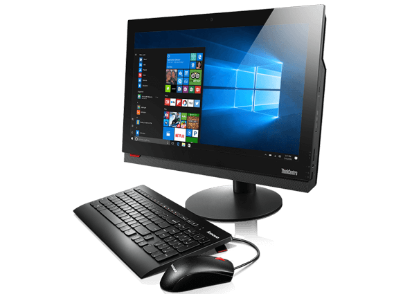 Lenovo ThinkCentre M800z AIO, front right side view with peripherals