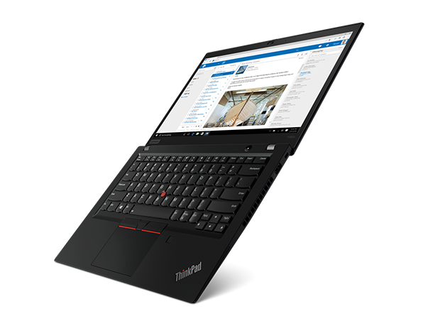 Lenovo ThinkPad T490s open 180 degrees.