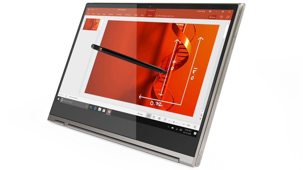 Lenovo Yoga C930 in tablet mode, front right side view of display.