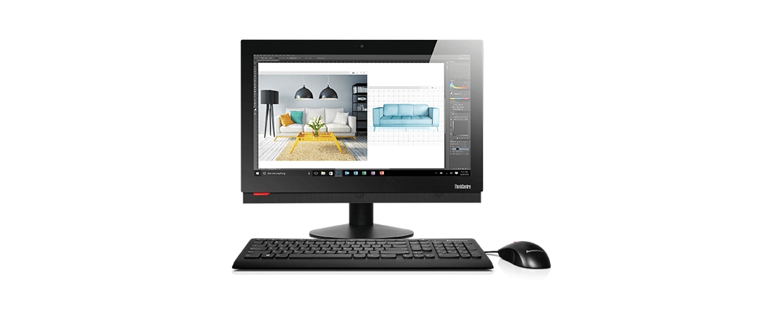 Lenovo ThinkCentre M810z All-in-One, front view with peripherals