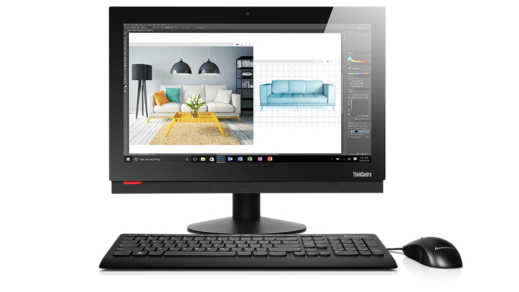 Lenovo ThinkCentre M810z AIO, front view with peripherals