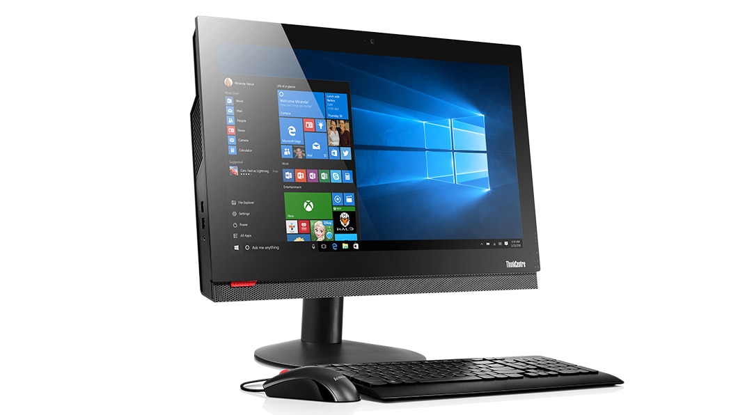 Lenovo ThinkCentre M810z AIO, front left side view with peripherals