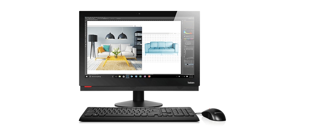 Lenovo ThinkCentre M910z All-in-One, front view with peripherals