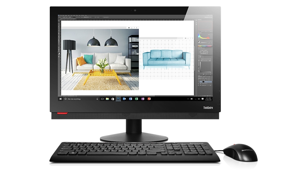 Lenovo ThinkCentre M910z AIO, front view with peripherals